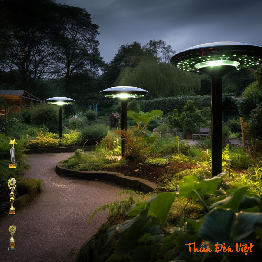 Trụ đèn sân vườn năng lượng mặt trời UFO hình đĩa bay